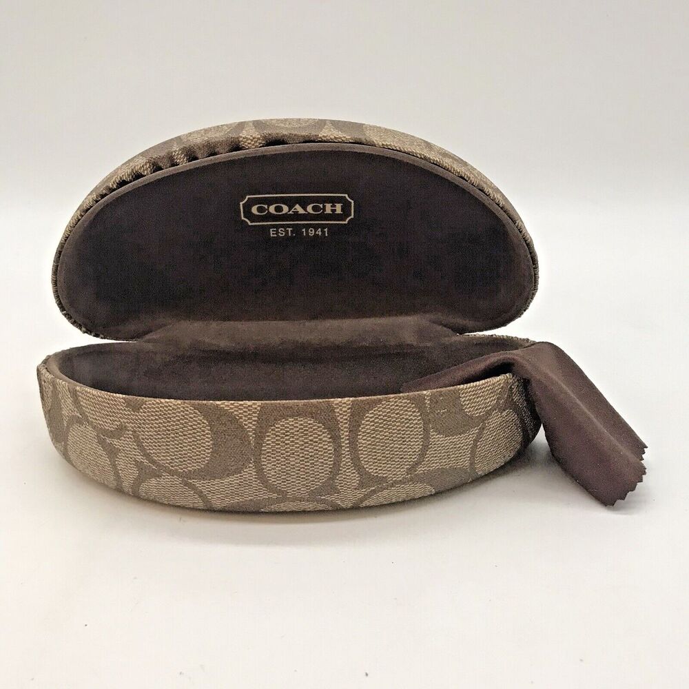 Coach Signature C Monogram Tan Brown Hard Clamshell Eyeglass Storage Flip Case